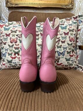 City Boots Pink Heart Cowboy Boots Girls Size 1 Handmade Leather Western Boots